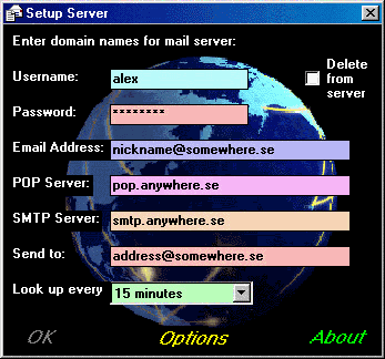 Setup screen